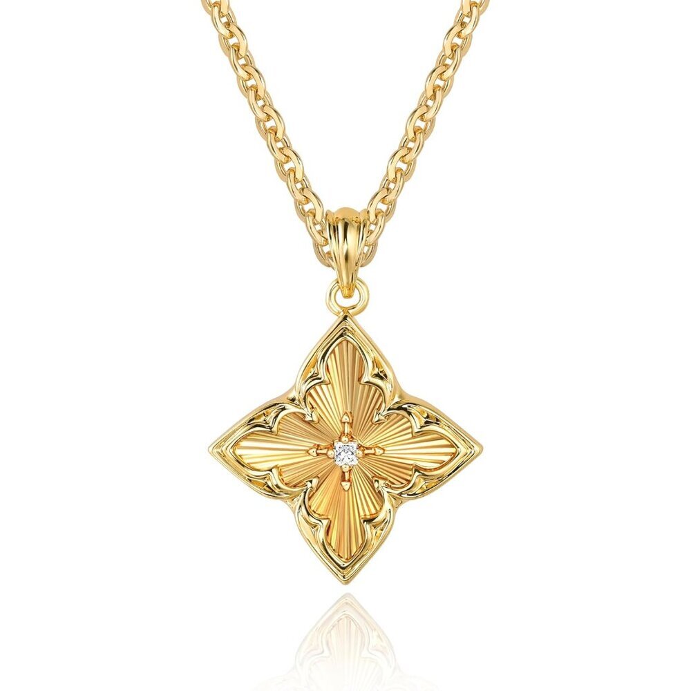 Gold Clover Necklace for Women Dainty 14K Gold Plated CZ Pendant Necklace Adjust